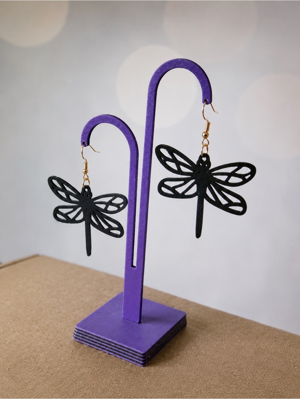 3D Printed Black Dragonfly Dangle Earrings